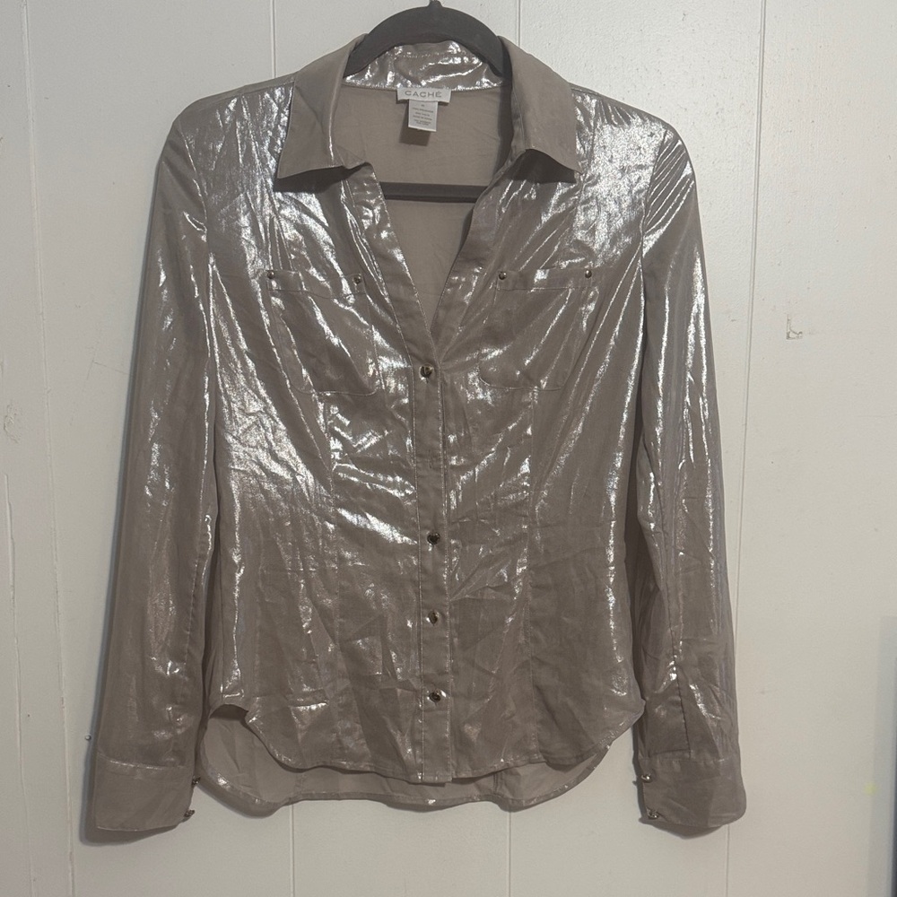 Caché Shimmering Silver Women's Top XS